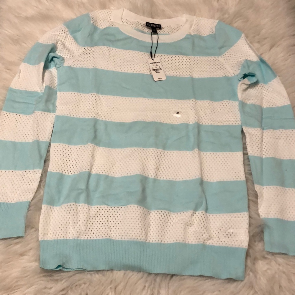 💚 🤍 EXPRESS Stripe fine- ribbed fitted Sweater